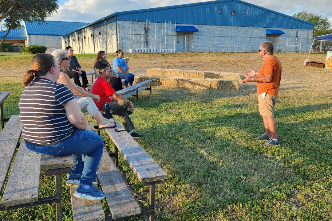 Bible study being held in the pumpkin patch